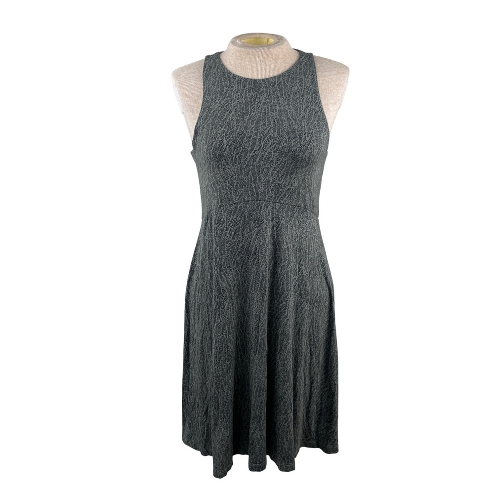 Athleta Gray Abstract Print High Neck Fit and Flare‎ Sleeveless Dress Small